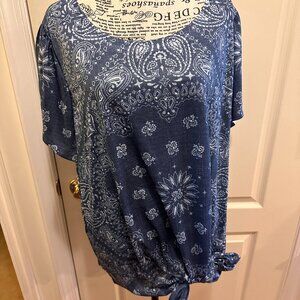 NWT Terra & Sky 2X XXL Plus Size Navy Blue & White Asymmetrical Blouse Top Shirt